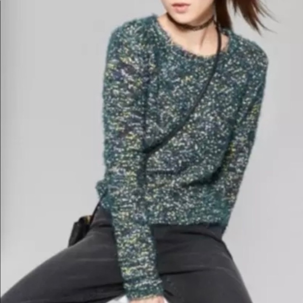 Wild Fable Green Fuzzy Eyelash Confetti Textured Crewneck ￼ Sweater Sz M